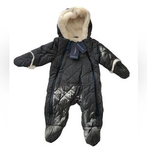 Urban Republic Gray Quilted Snowsuit 6 month with button mittens and grip feet